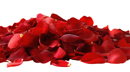 Pile of red rose petals isolated on transparent backdrop for valentine day invitation