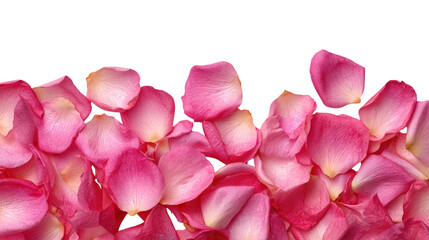 Pink rose petals laying on transparent backdrop creating beauty and decoration effect