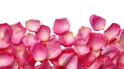 Pink rose petals laying on transparent backdrop creating beauty and decoration effect