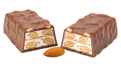 Chocolate bar with nuts cut in half