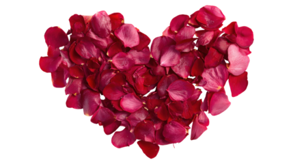 Red heart shaped rose petals for passionate romantic declaration of love