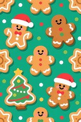 Fototapeta premium Gingerbread Man and Tree Seamless Pattern