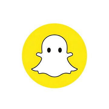 Small circular yellow snapchat logo with white ghost icon, ideal for mobile interface icons and social media applications.