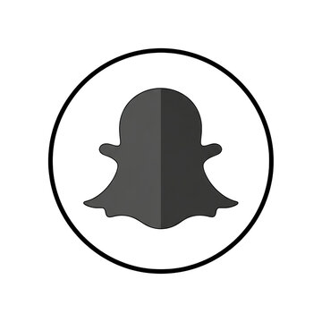Grey snapchat ghost silhouette inside circular frame on white background, presenting a neutral minimalist social media icon style.
