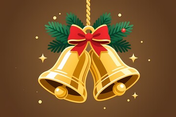 Golden Bells Red Ribbon Illustration