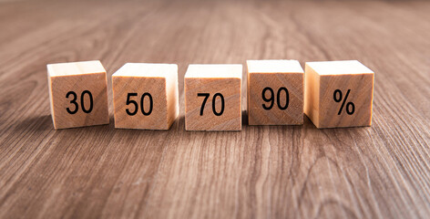 Wooden blocks displaying percentage numbers for business concept