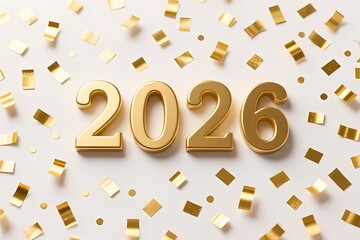 Golden 2026 Year White Confetti