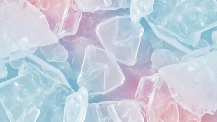 Obraz premium snow Pastel colored ice cubes melting together in a pile creating a soft blue and pink gradient background texture