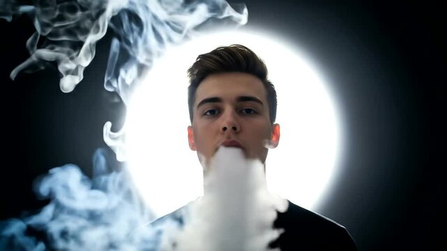 Man Vaping with Thick Clouds of Vapor.