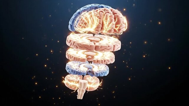 3D Animation of a Human Brain Exploding, Showing Its Structure and Complexity, Anatomy Concept