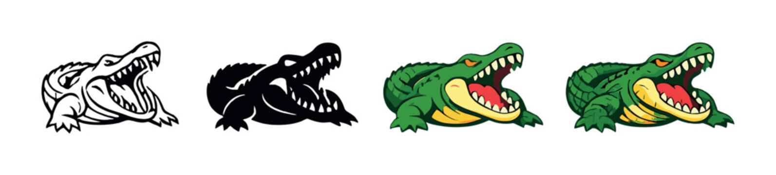 Transformation of crocodile silhouette to cartoon illustration on gradient background