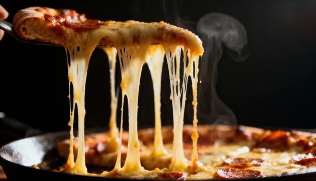 ultra close up pizza slice with stretchy mozzarella perfect for international pizza day
