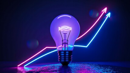 Glowing light bulb with rising graph symbolizing innovation growth