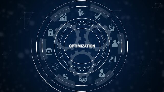 Digital optimization concept with gears and business showing growth security and efficiency in a