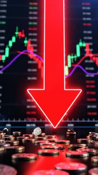Dynamic Financial Trends Demonstrated by Coin Stacks in Contrast: Rising and Falling Market Insights through Engaging Visuals of Currency Movement.