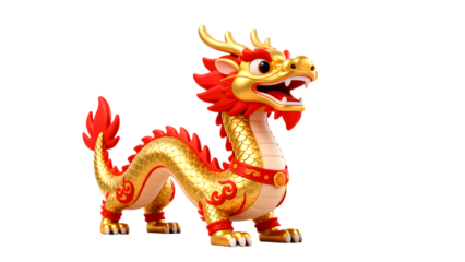 Golden dragon statue with red accents