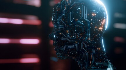 Futuristic human mindscape glows with digital networks an innovative AI concept design