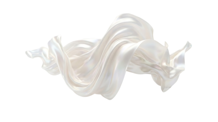 Abstract Flowing White Silk Fabric with Iridescent Sheen Isolated on Transparent Background