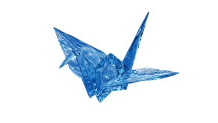 Origami Paper Crane Made of Splashing Blue Water Isolated on Transparent Background