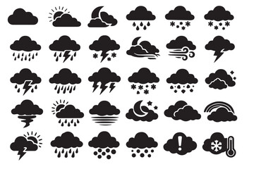 set of black silhouettes of clouds