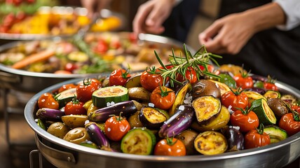 Fresh vegetable buffet with healthy food selection

