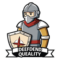 Fototapeta premium A strong minimalist flat vector illustration of an armored knight shield for defended quality and security concepts isolated on a white background for history and protection themed design.