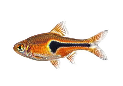 A beautiful espei rasbora isolated on white background, swimming in the water