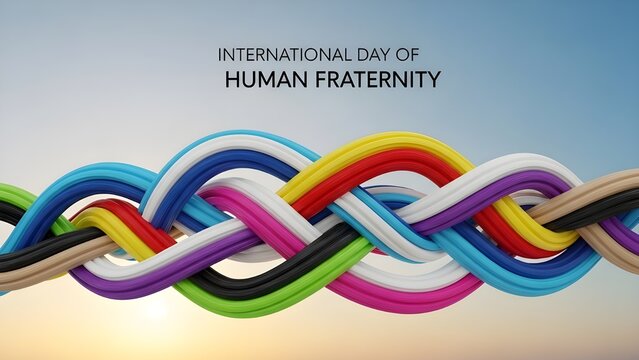 A colorful chain of interconnected ropes symbolizing unity and human fraternity