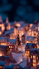 Naklejka premium Cozy Christmas village scene evokes warm winter holidays and festive modern celebration memories