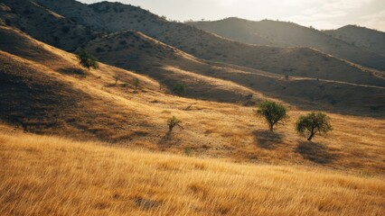 Fototapeta premium Golden Hills Landscape with Trees