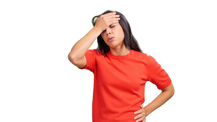 Woman suffering headache or migraine pain, transparent background