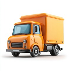 Orange delivery truck isolated on white background