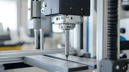 Tensile testing machine with composite fiber sample in a laboratory setting for material analysis and quality control