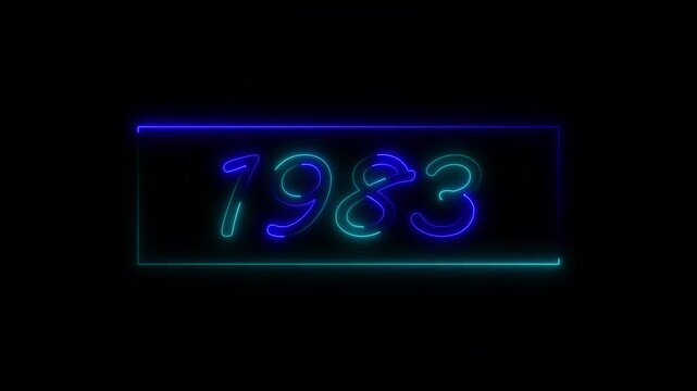 Neon text calendar 1983 Sal animation, glowing neon icon animation .Seamless looping video