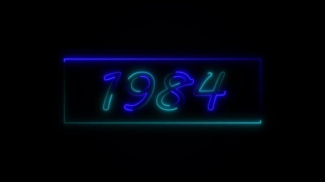Neon text calendar 1984 Sal animation, glowing neon icon animation .Seamless looping video