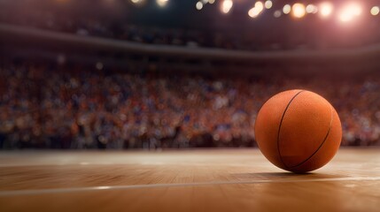 Orange basketball poised on hardwood court captures a thrilling championship game moment intense energy