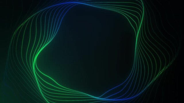 Abstract blue green neon wave lines for presentation background seamless looping animation