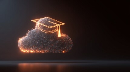Cloud of Knowledge: A radiant cloud, crowned with an academic cap, ascends against a backdrop of darkness, symbolizing education and knowledge