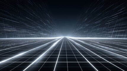 Data Highway: A futuristic digital landscape with a neon grid, conveying high-speed data flow and technological advancement.
