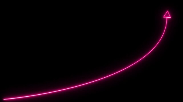 Neon red arrow growth Up icon on background. business graph animation arrow symbol concept.
