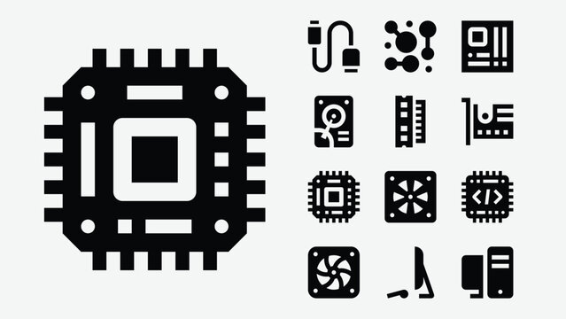 Computer parts and components icons set
