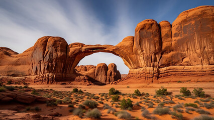 Breathtaking desert landscape with iconic sandstone arch and rugged terrain
