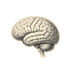 Vintage Human Brain Halftone Illustration isolated on transparent background, Generative AI