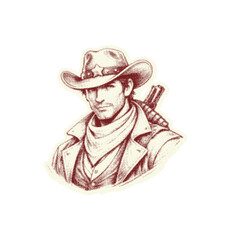 Vintage Cowboy Halftone Illustration isolated on transparent background, Generative AI