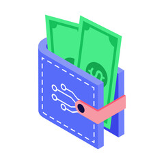 An isometric style icon depicting a wallet