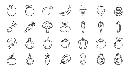 Collection of hand drawn fruit and vegetable line art illustrations © AlImransohel