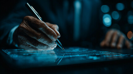 E signature tablet scene showing digital signing representing authorization justice system professionalism technology environment lighting