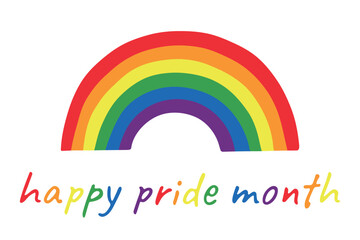 Colorful rainbow shape Gay pride flag Happy pride day LGBTQ community Pride Month Vector hand drawn doodle for posters, stickers, logo, cards