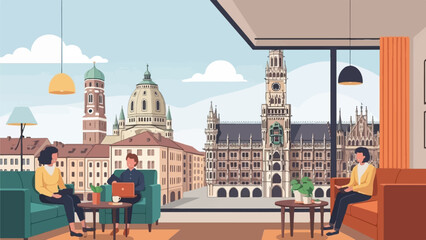 Obraz premium Two people in a modern apartment enjoying coffee and city views