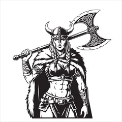Obraz premium viking warrior with axe, viking warrior with sword, cartoon viking helmet
